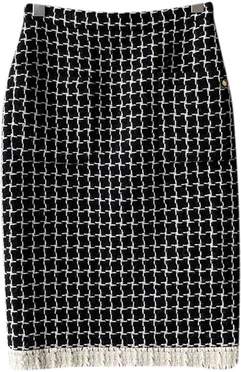 chanel black tweed skirt